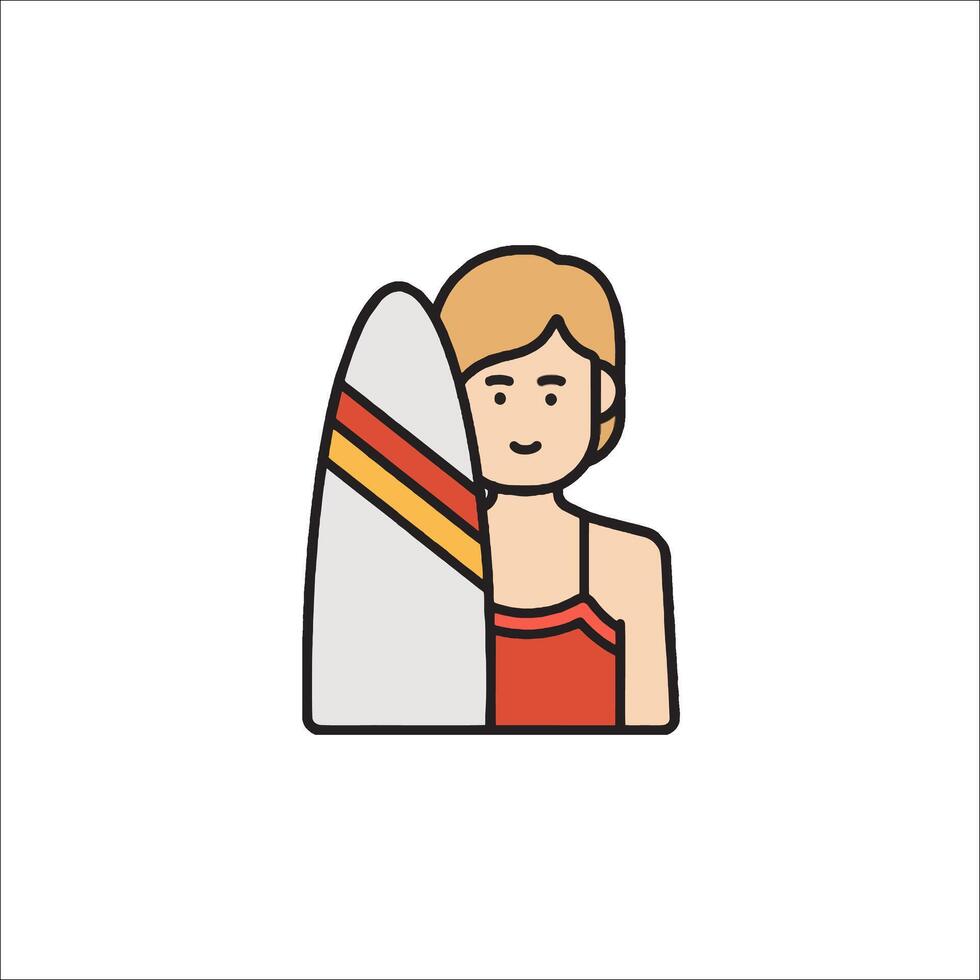 A woman holding a surfboard icon vector