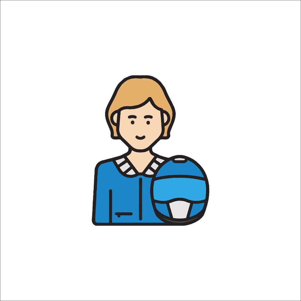 A woman holding a helmet icon vector