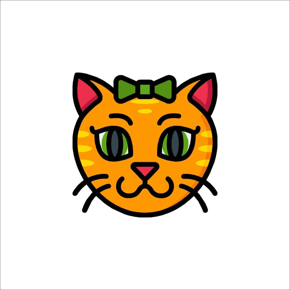 A cat with green eyes and a bow on its head vector