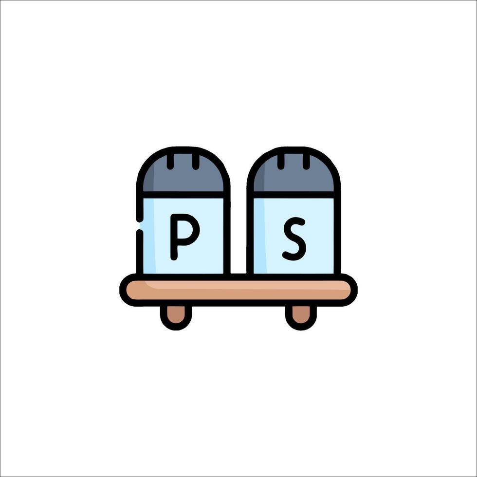 A pair of salt and pepper shakers on a shelf vector