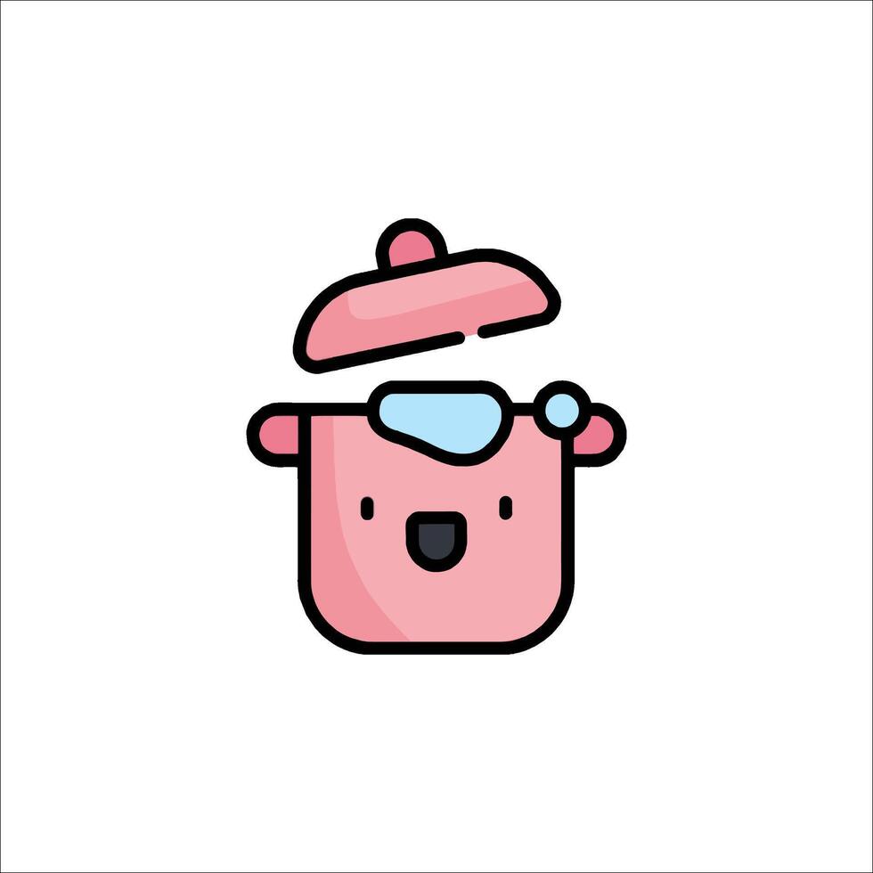 A cute pink pot with a lid and a face vector