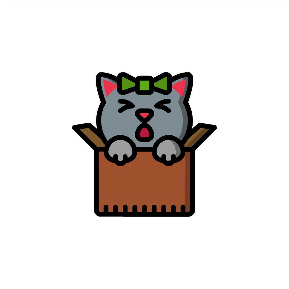 A cat in a box icon with a bow on it vector