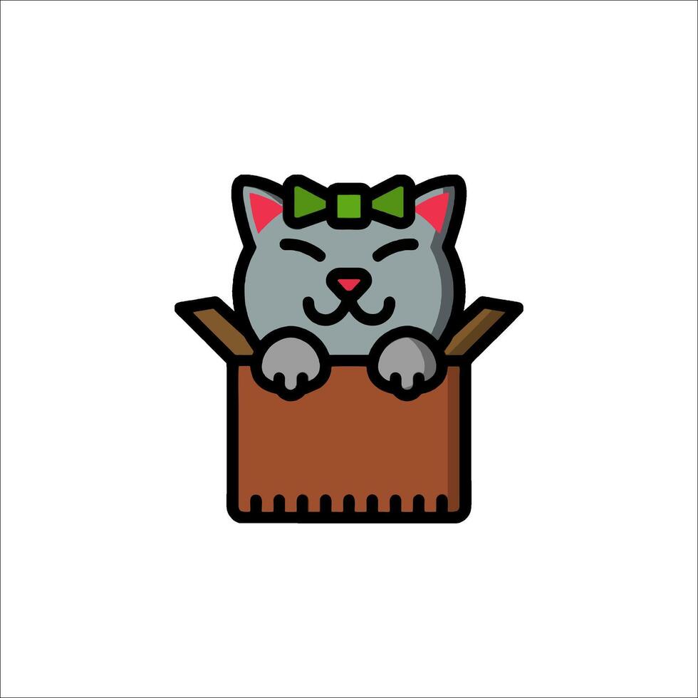 A cat in a box icon with a bow on its head vector