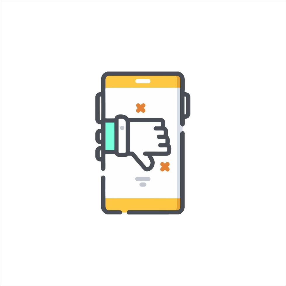 A phone with a hand pointing up and a thumb down vector