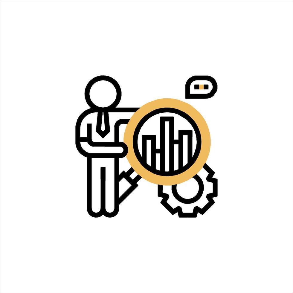 A man holding a magnifying glass and looking at a graph vector