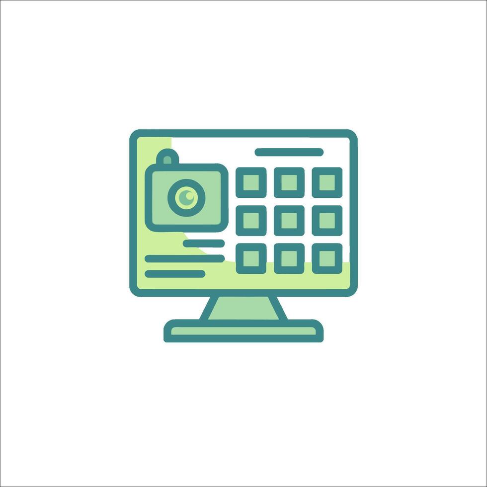 A computer monitor with a camera icon vector
