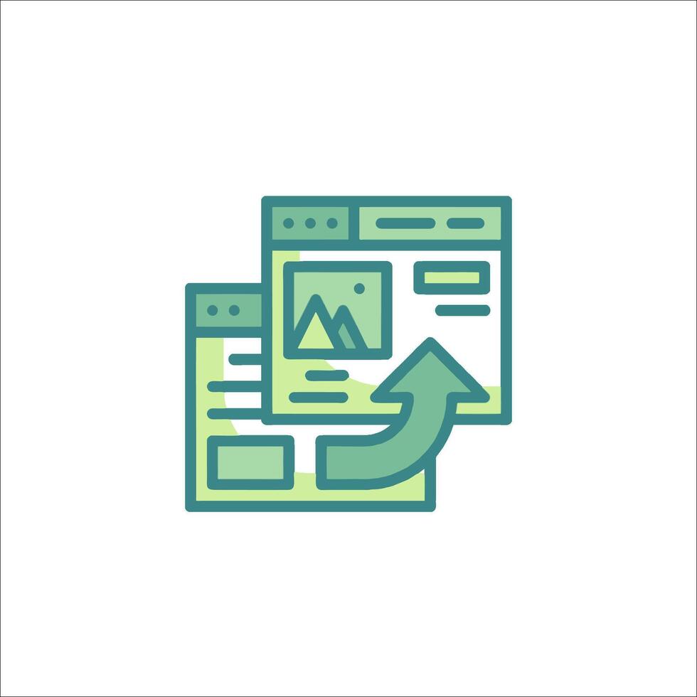 A green and white icon with a green arrow pointing to a computer screen vector