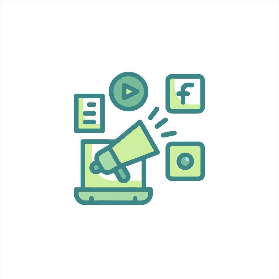 A green icon with a megaphone and other icons vector