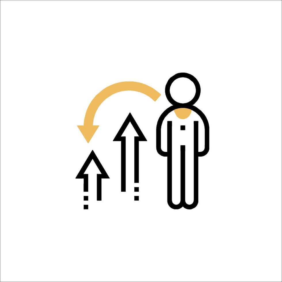 A man is standing in front of an arrow pointing upward vector