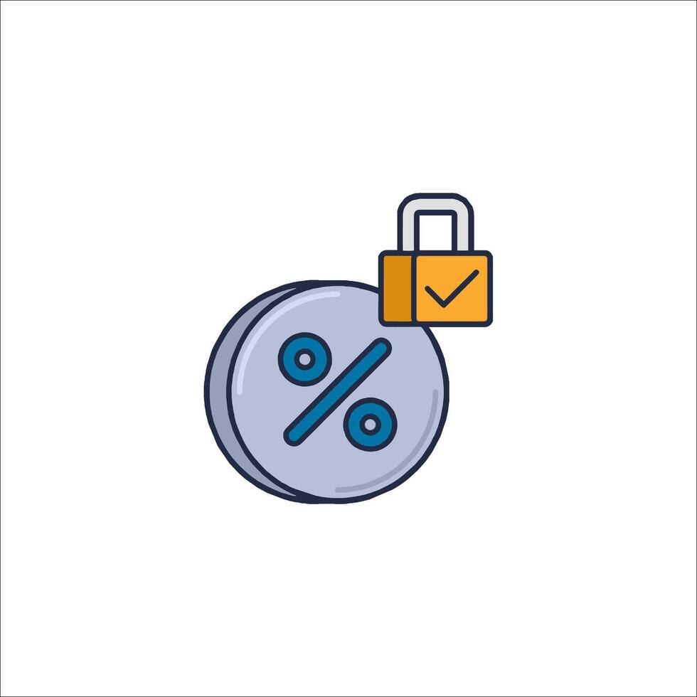 A lock and a percentage sign on a coin vector