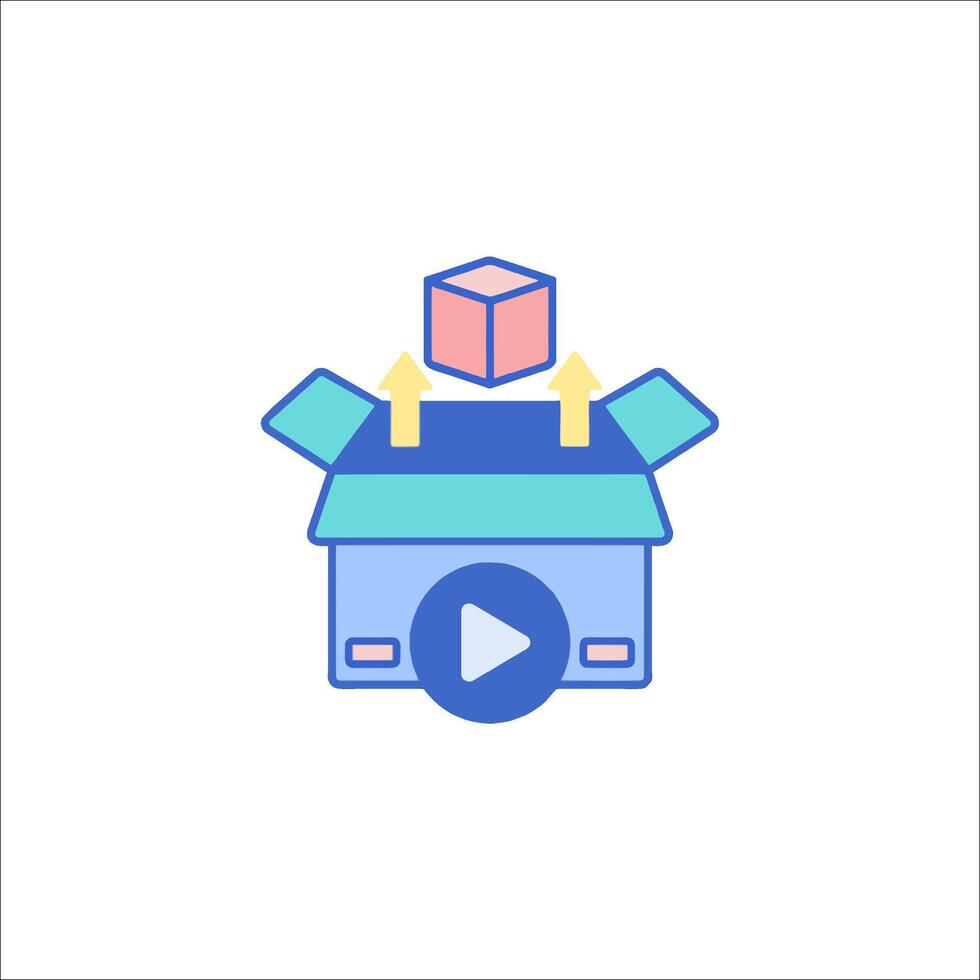 A box with a cube inside it and a play button vector