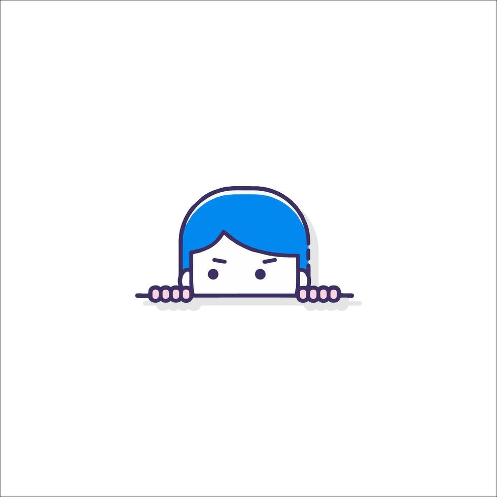 A blue and white icon of a girl peeking over a wall vector