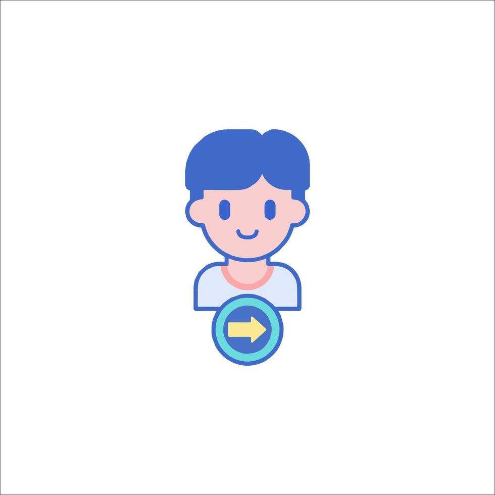A man with an arrow pointing to the right vector