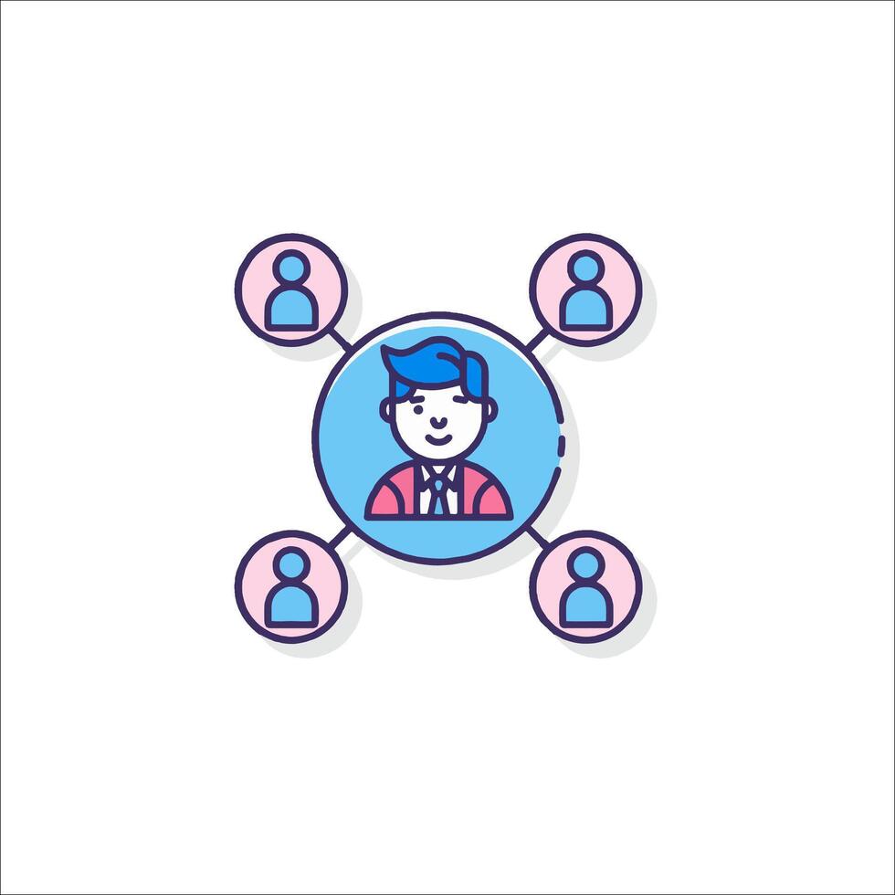 A man with a business card and a group of people around him vector