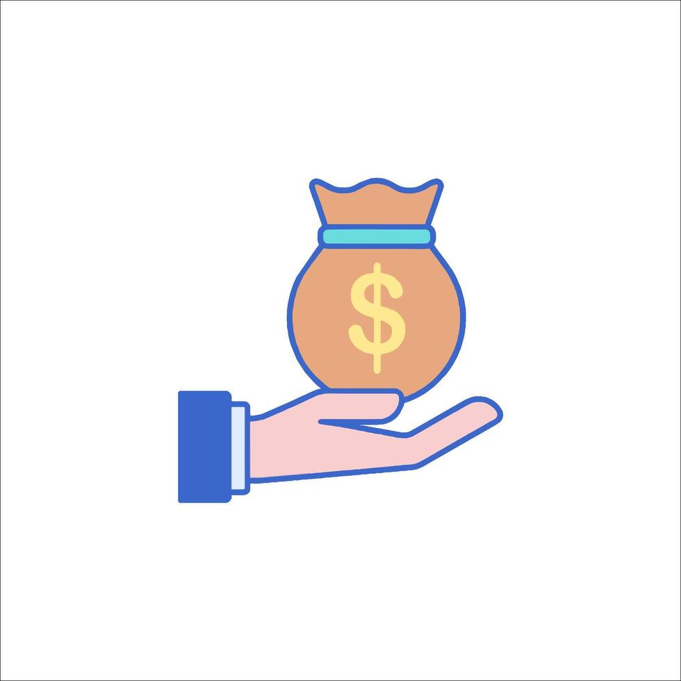 Hand holding a money bag icon vector