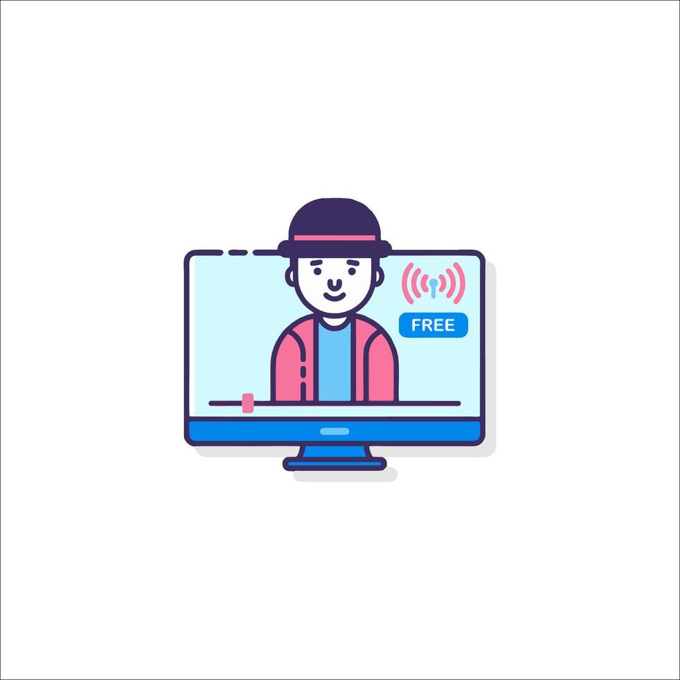 A man is watching a on a computer screen vector