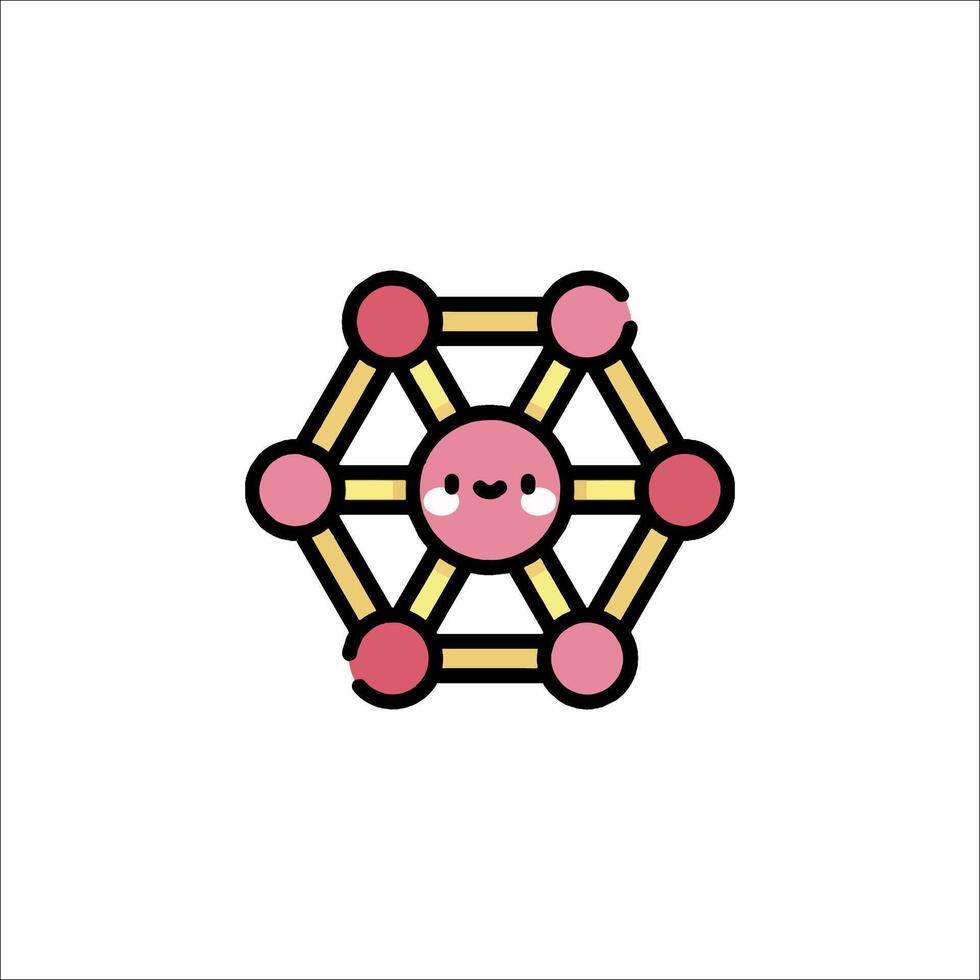 A pink and yellow hexagon with a face on it vector