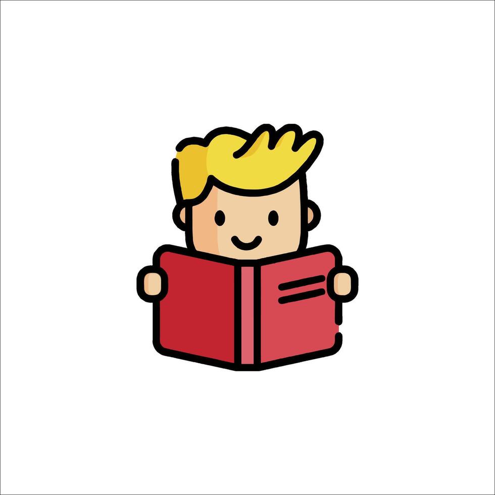 A cartoon boy reading a book vector
