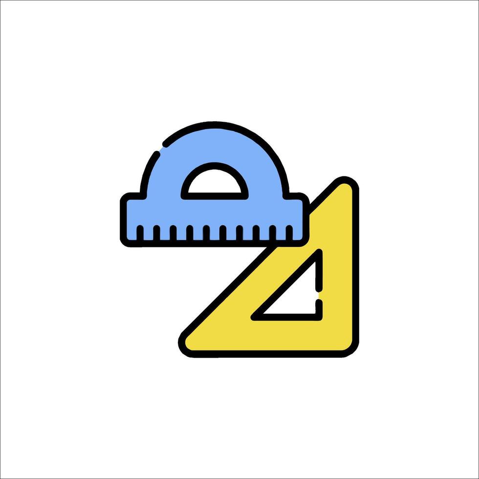 A blue and yellow triangle with a ruler on it vector