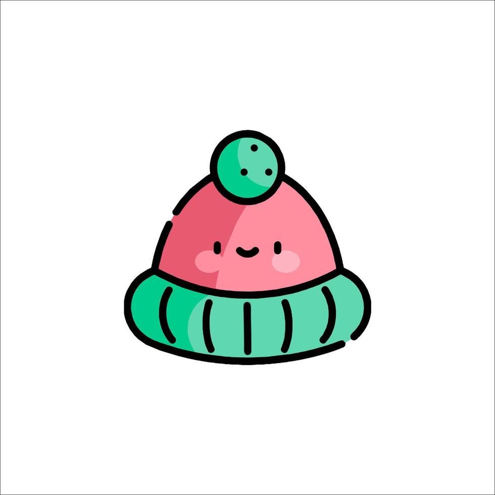 A cute pink hat with a green pom pom on it vector