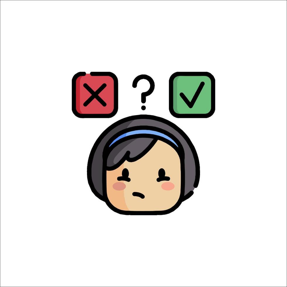 A girl with headphones and a check mark on her head vector