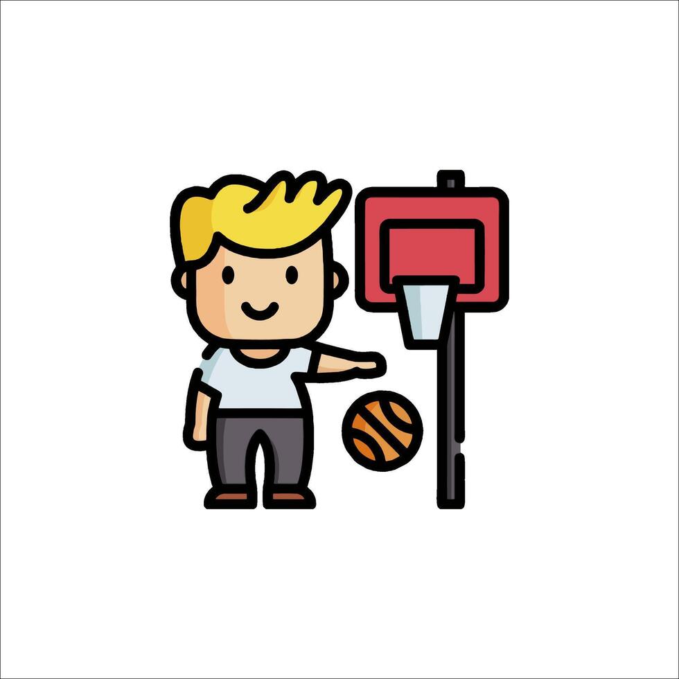 A cartoon boy playing basketball with a ball vector
