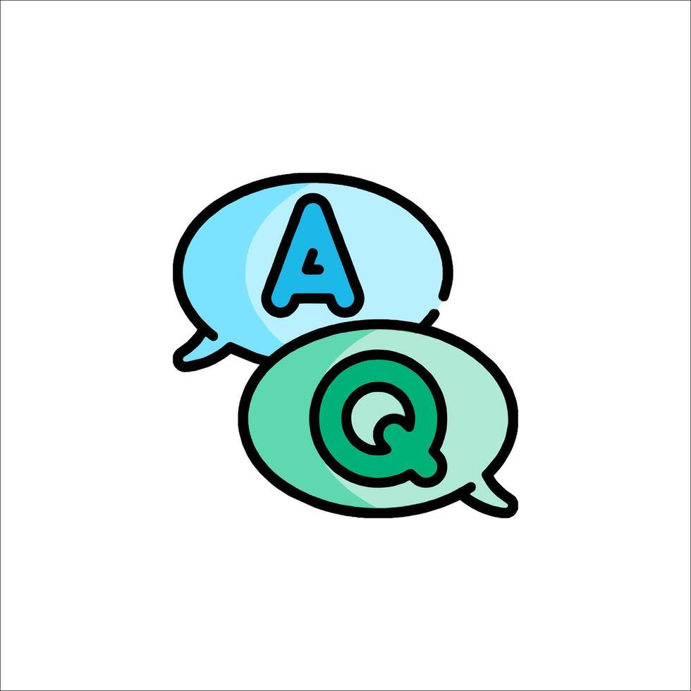Two speech bubbles with the letter q and a vector