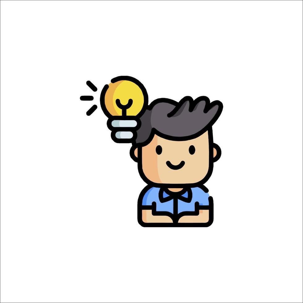 A man with an idea light bulb above his head vector