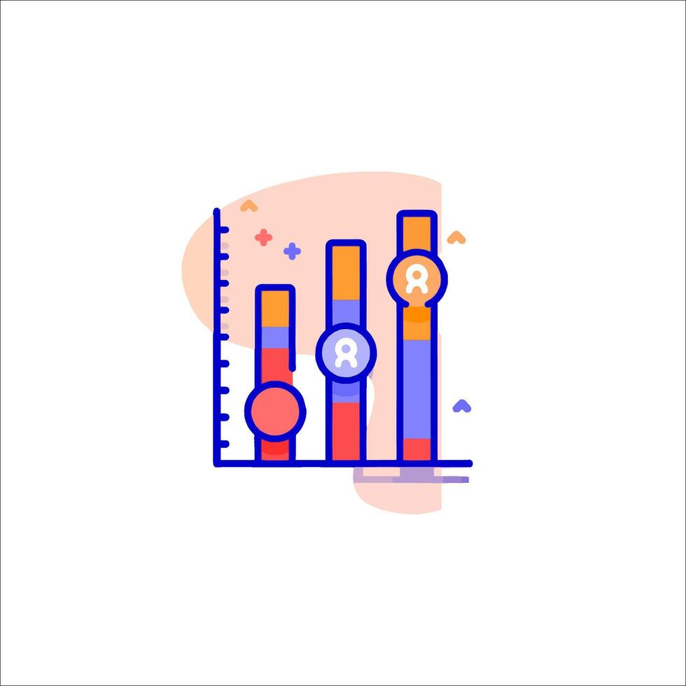 A colorful bar chart with a line and a circle vector