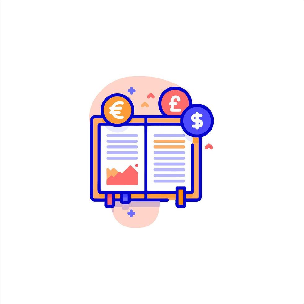 A book with money and currency icons vector