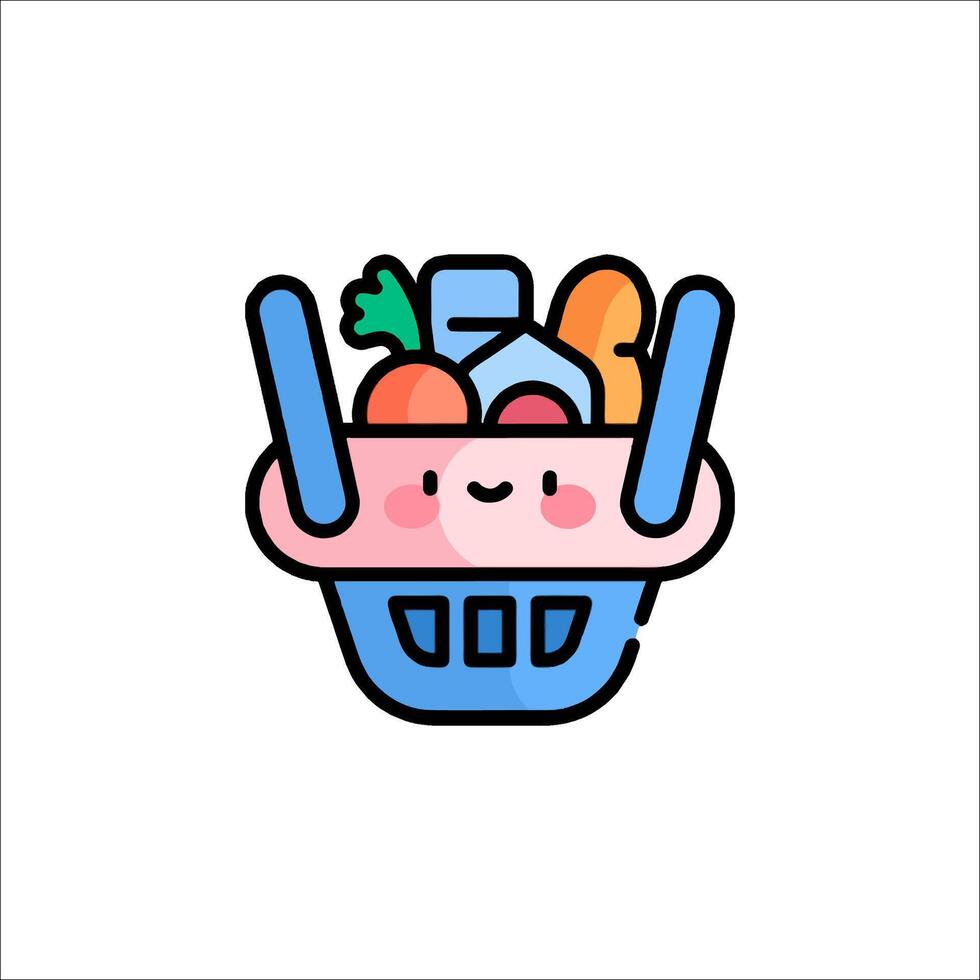 A cartoon grocery basket with a smiley face vector