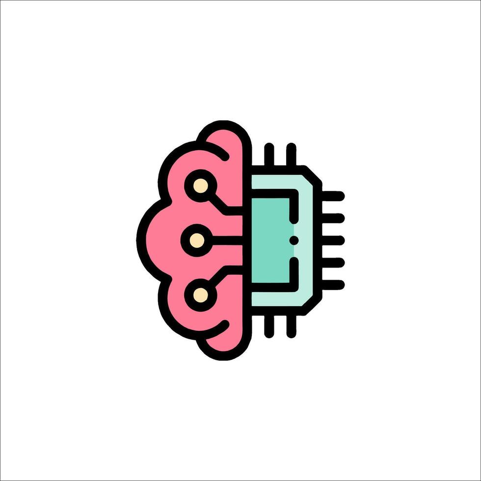 A brain icon with a computer chip on it vector