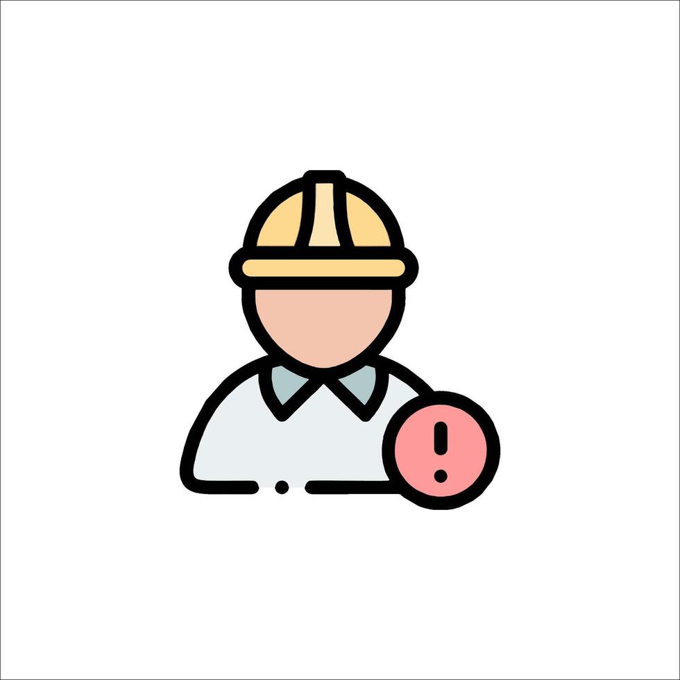 A construction worker icon with a red exclamation mark vector