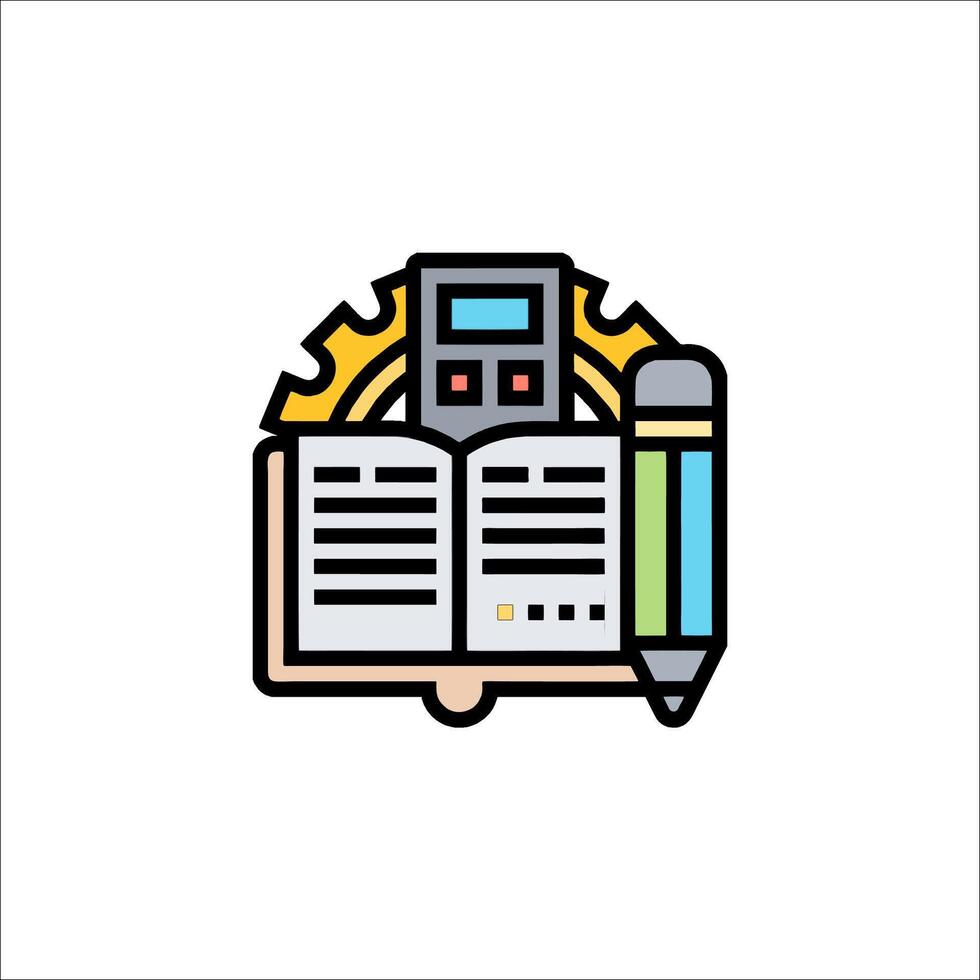 An open book with a pencil and a clock vector