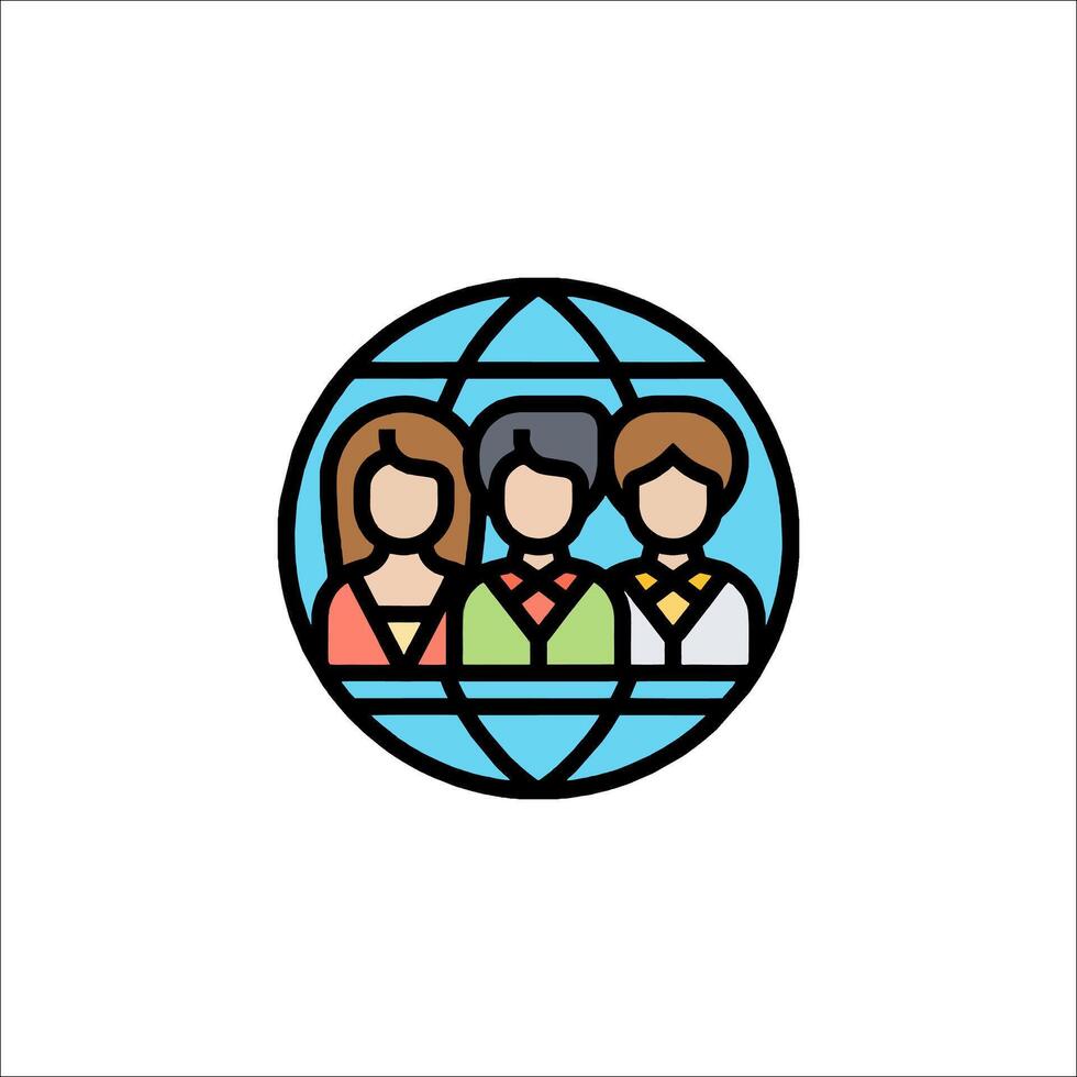 People in a circle with a globe icon vector