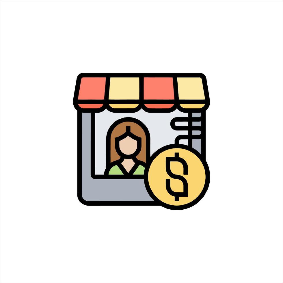 A woman in a shop with a dollar sign vector