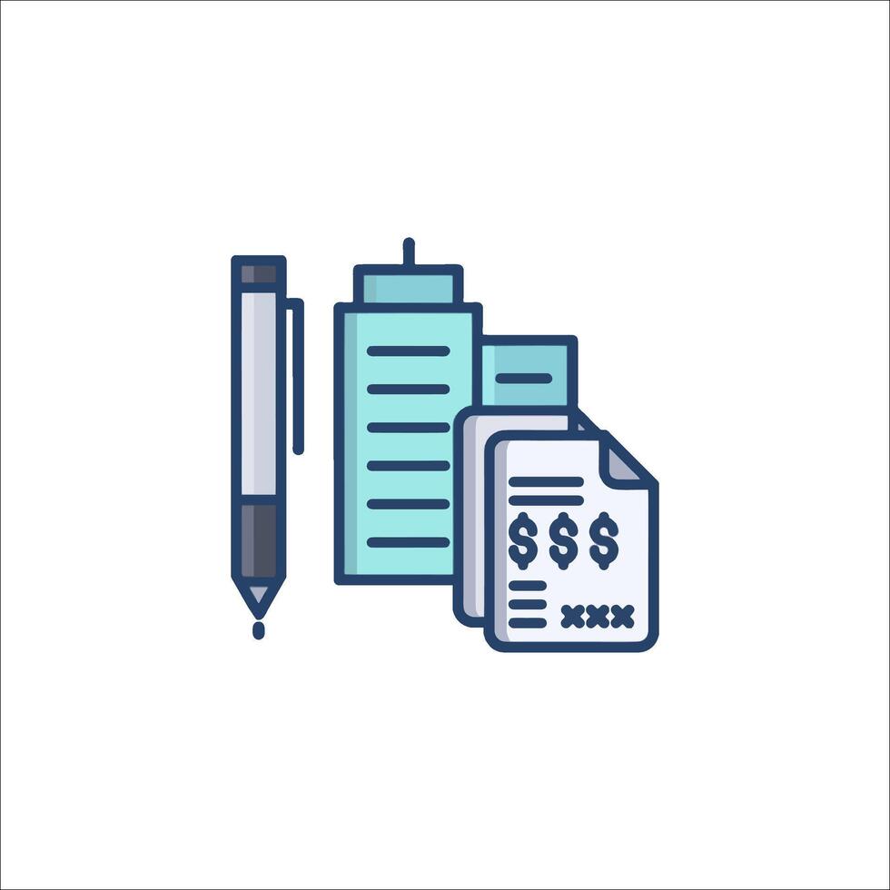 A pen and paper icon with a building and a dollar sign vector