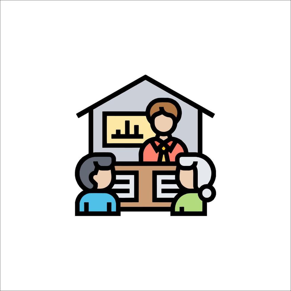 a house with people sitting at a table and a man standing in front of it vector
