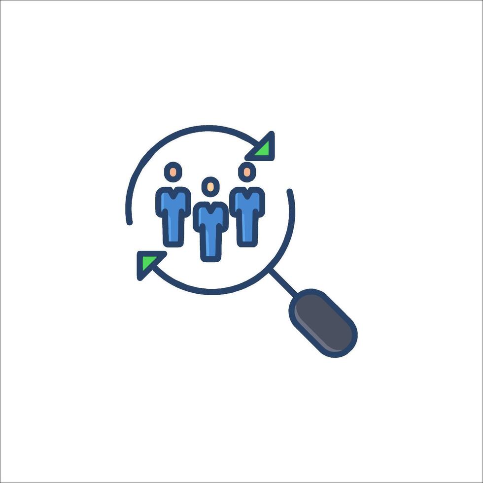 a magnifying glass icon with people in it vector