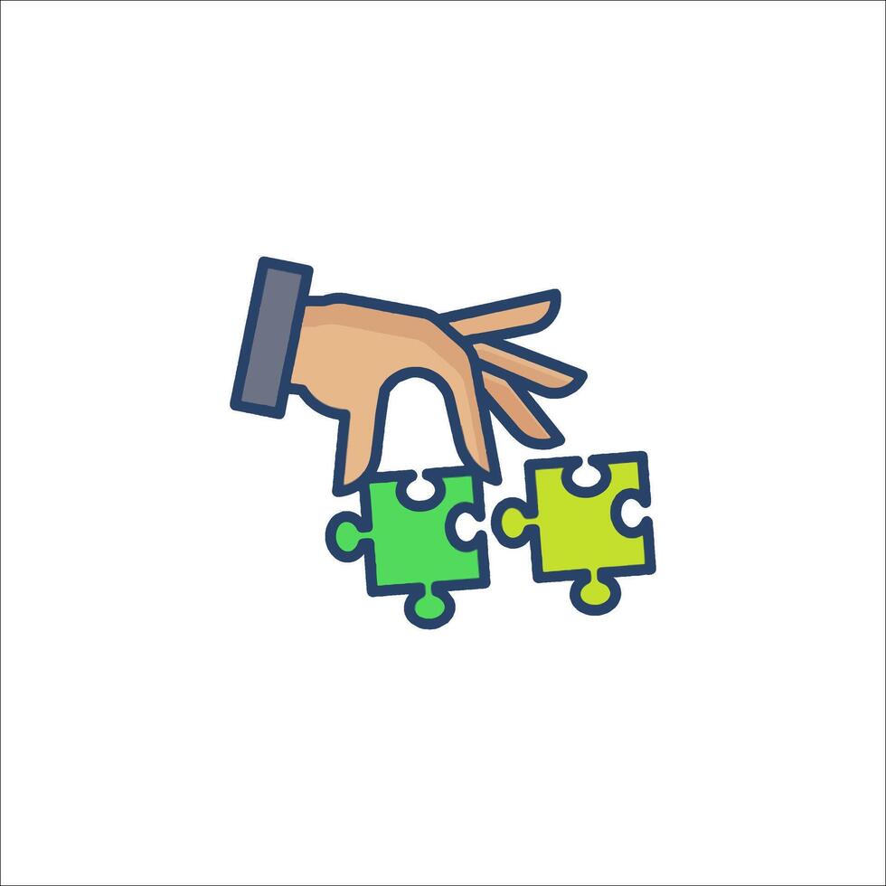 a hand holding a puzzle piece with a green and yellow piece vector