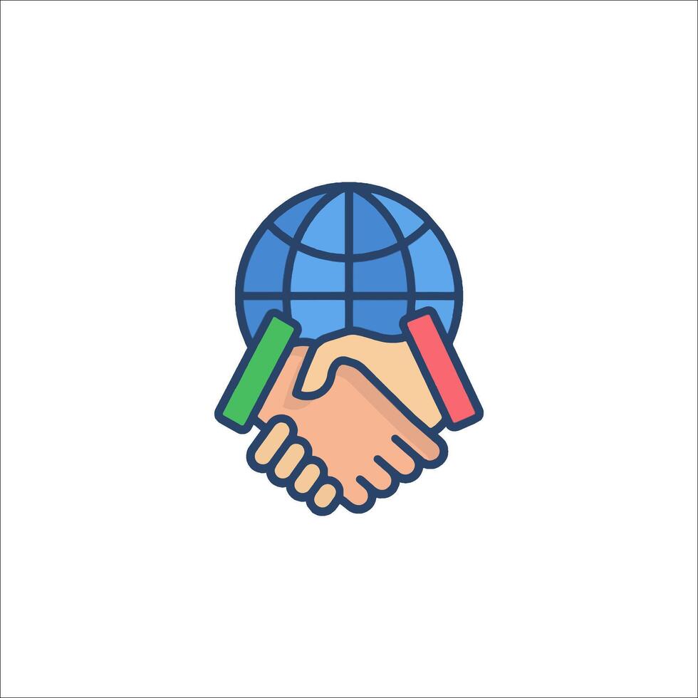 handshake icon with globe and two hands vector