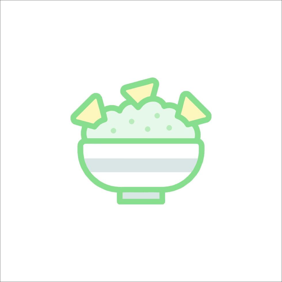 rice bowl icon with green and white lines vector