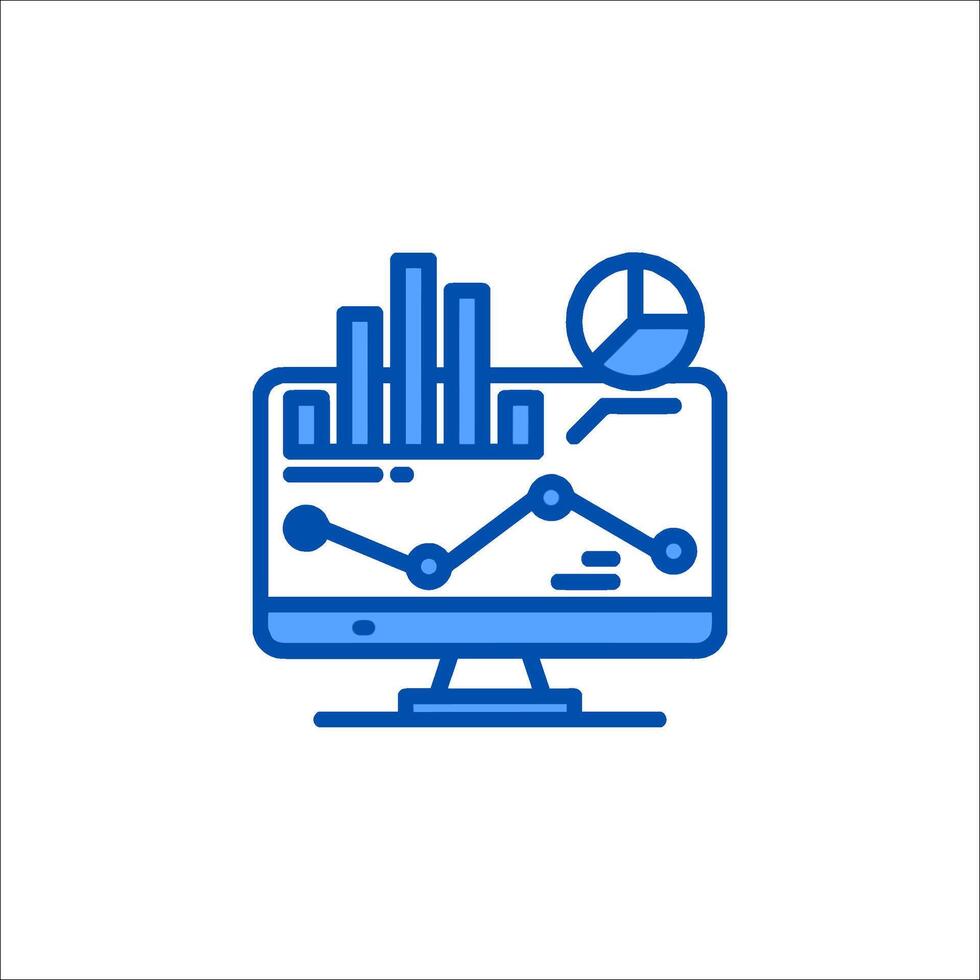 a computer monitor with a graph and a bar chart vector