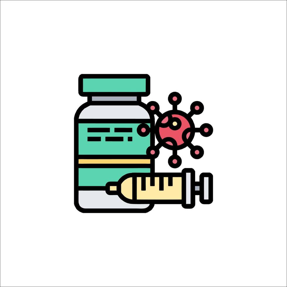 a bottle with a syringe and a vaccine icon vector