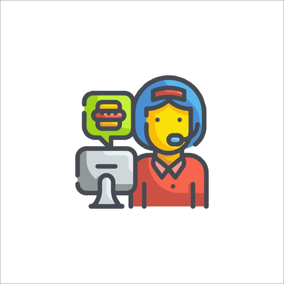 A man in a helmet holding a burger and a computer vector