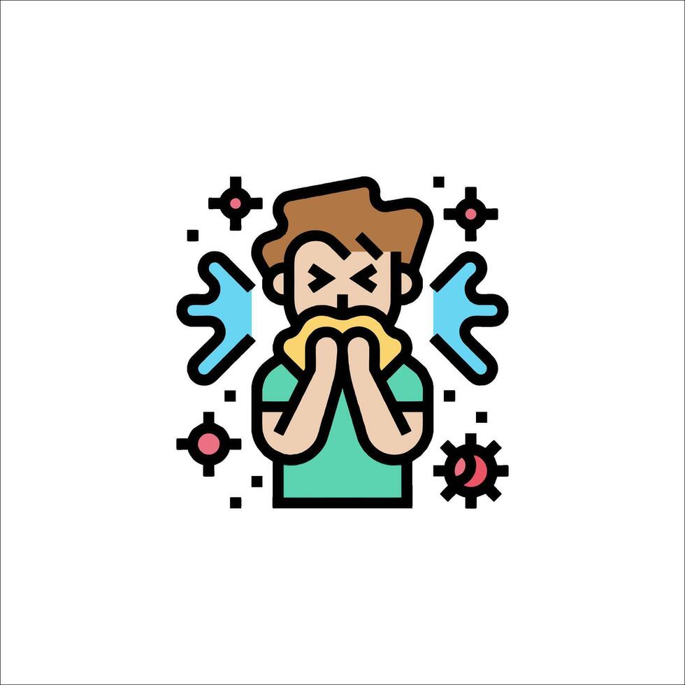 a man with a cold is holding his face vector