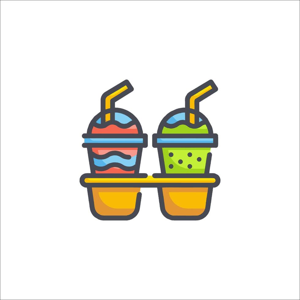 Two drinks with straws and straws in the middle vector
