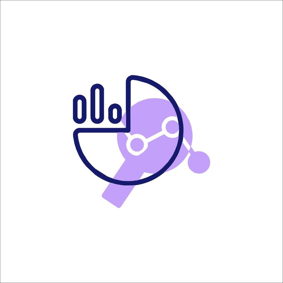 A purple icon with a graph and a circle vector