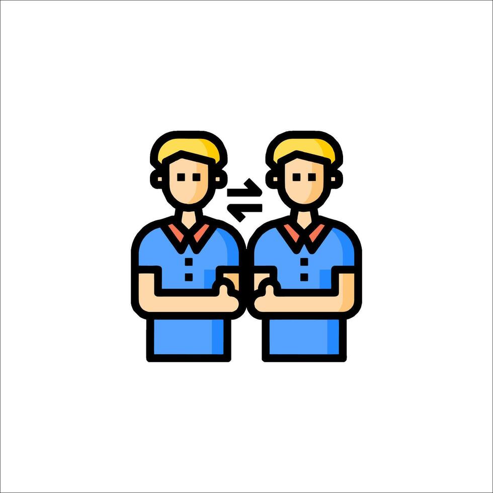 Two people are standing in front of each other, one is holding a sign vector