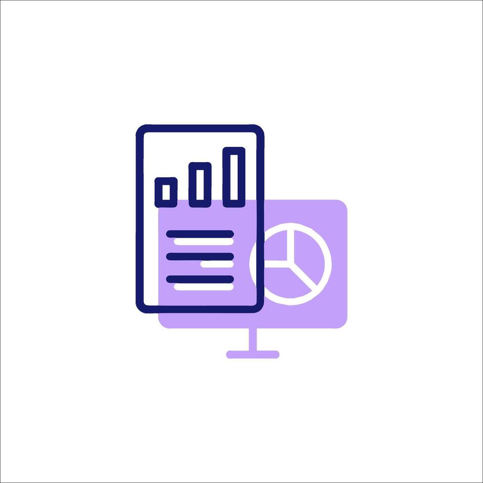 A purple icon of a computer screen with a paper and a clock vector